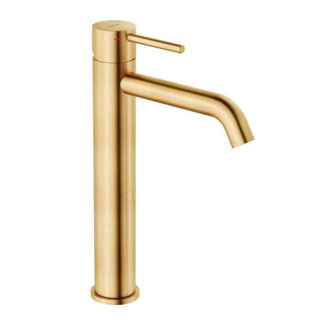 Rubinetto per lavabo getto laminare cristallino TAYRONA oro spazzolato satinato HUBER H 28.7 cm