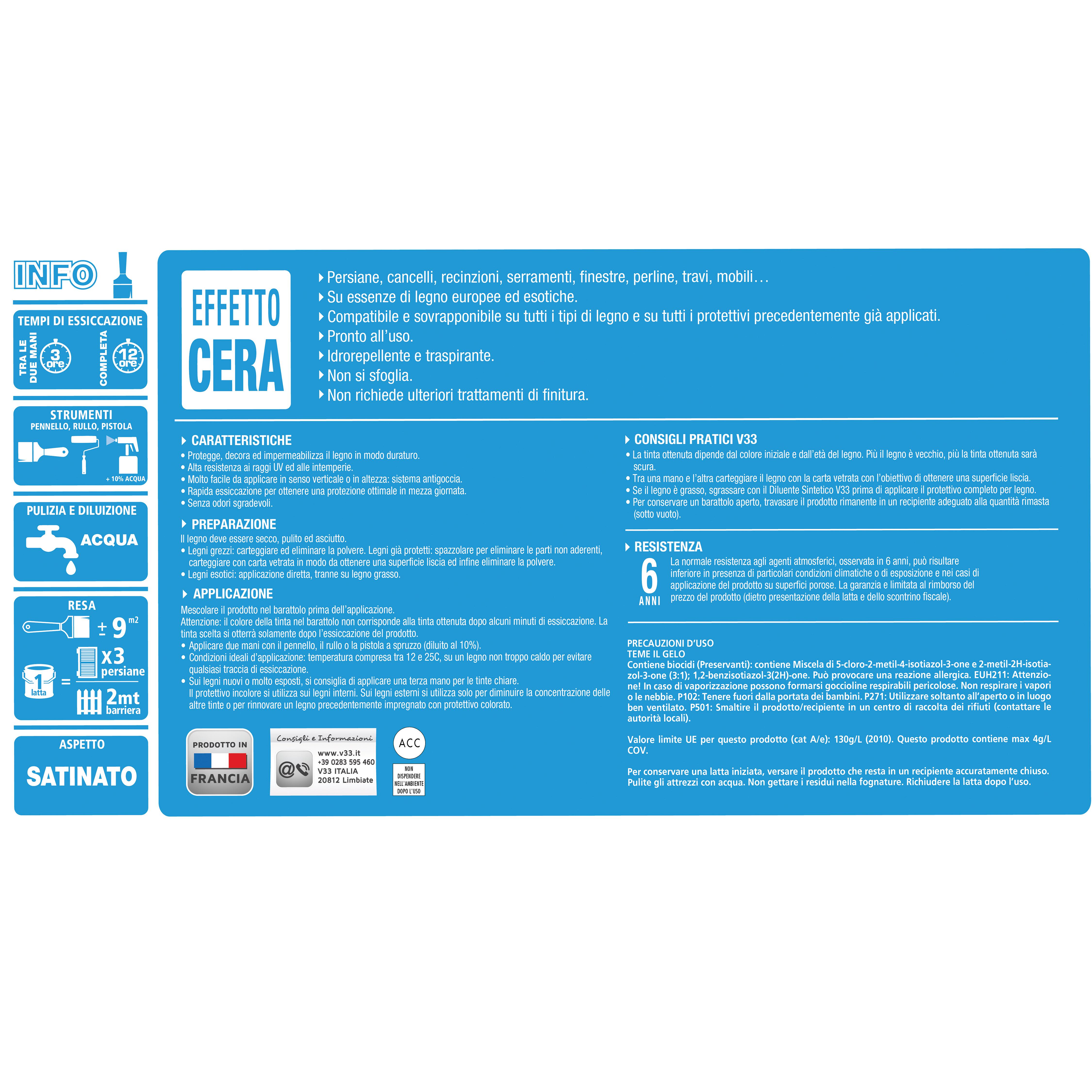 Impregnante per legno da esterno a base acqua V33 Acqua-Gel noce scuro satinato 0.75 lt, 6 anni di protezione. - 6