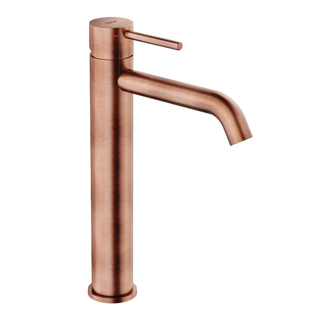 Rubinetto per lavabo getto laminare cristallino TAYRONA rame spazzolato satinato HUBER H 28.7 cm