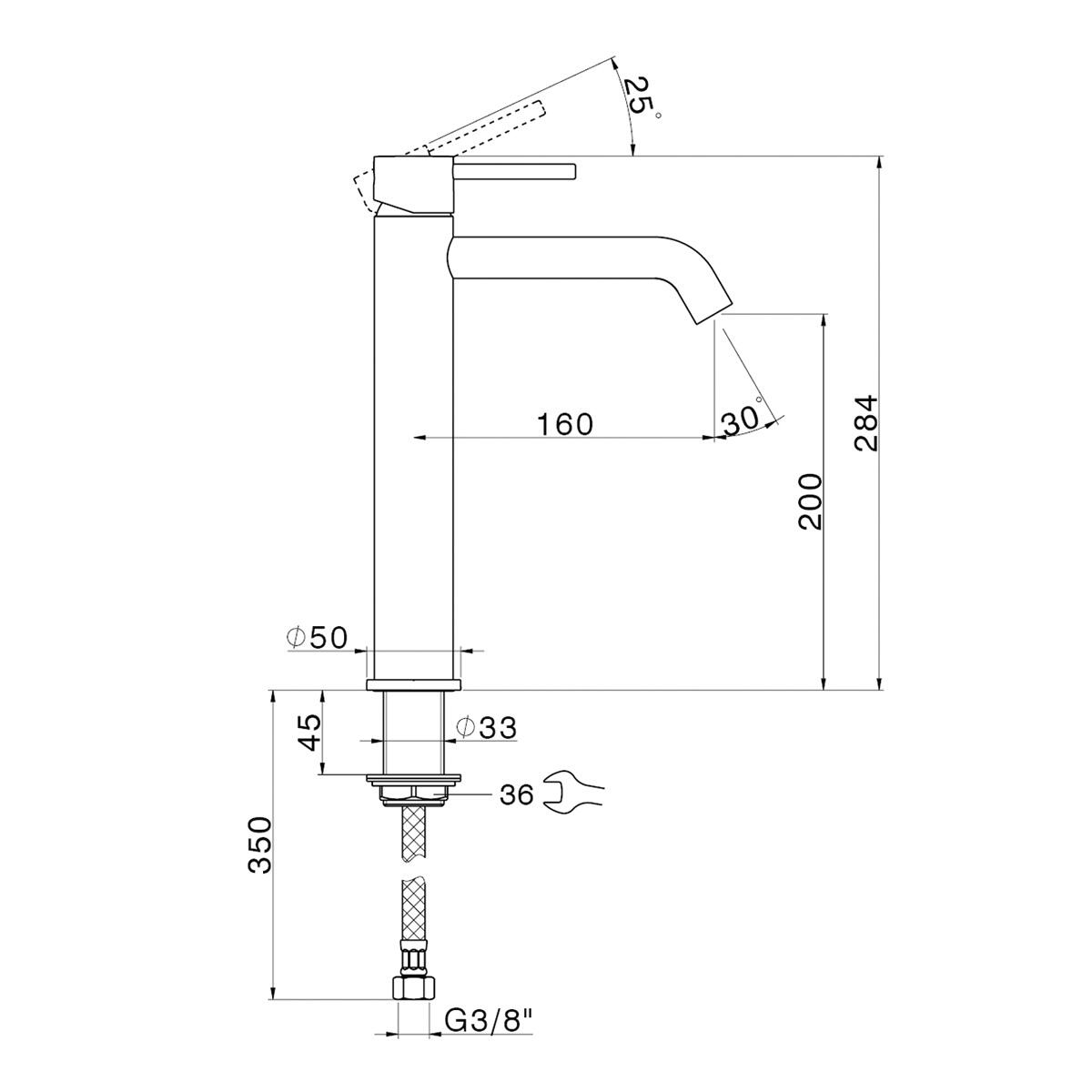 Rubinetto per lavabo getto laminare cristallino TAYRONA cromato lucido HUBER H 28.7 cm - 4