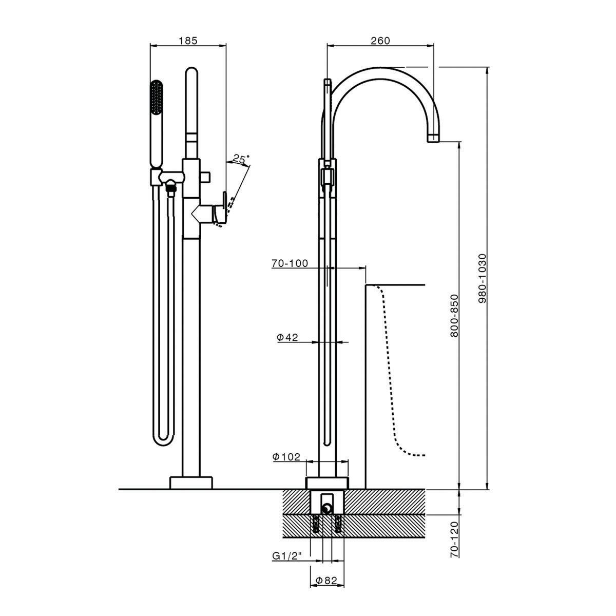 Rubinetto per vasca getto laminare cristallino PLANO per pavimento nero verniciato HUBER - 2
