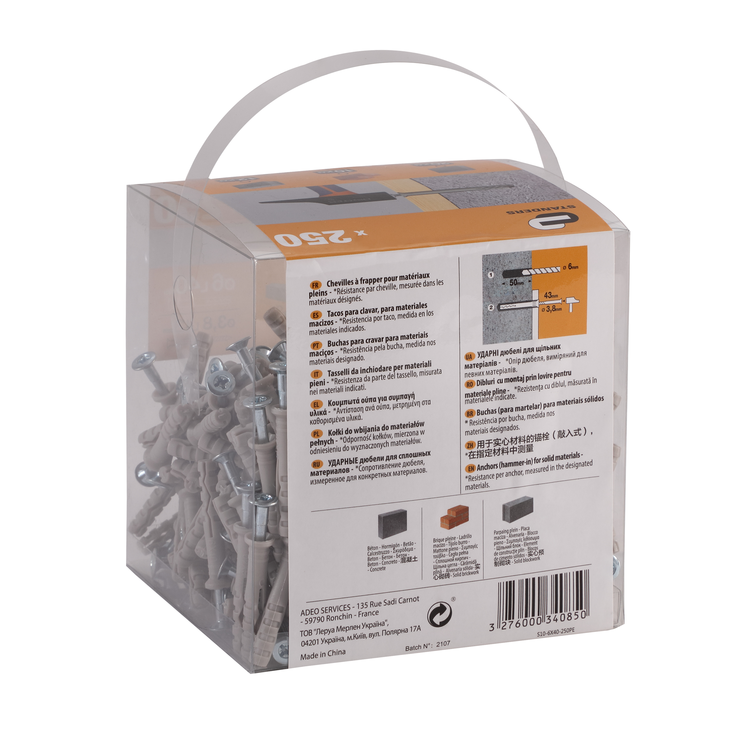 250 chevilles à frapper (brique, béton, parpaing) STANDERS, Diam. 6 x L.40 mm - 5