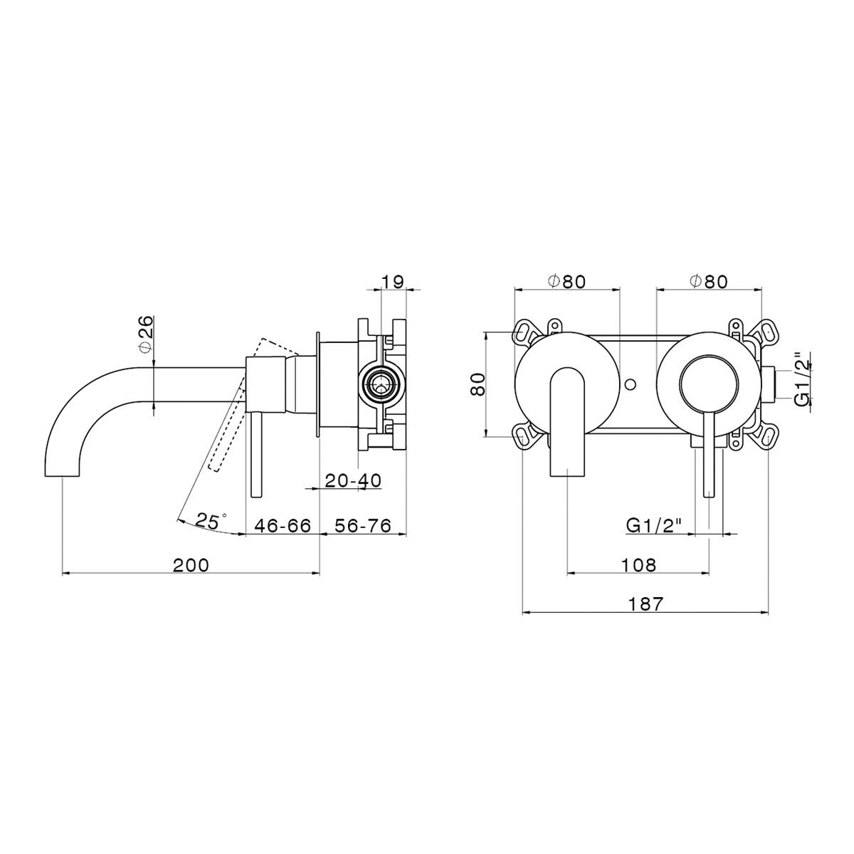 Rubinetto per lavabo ad incasso getto laminare cristallino TAYRONA rame spazzolato satinato HUBER H 8 cm - 7