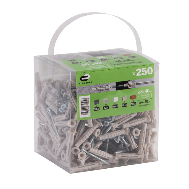 250 chevilles multi-matériaux avec vis STANDERS, Diam.6 x L.40mm