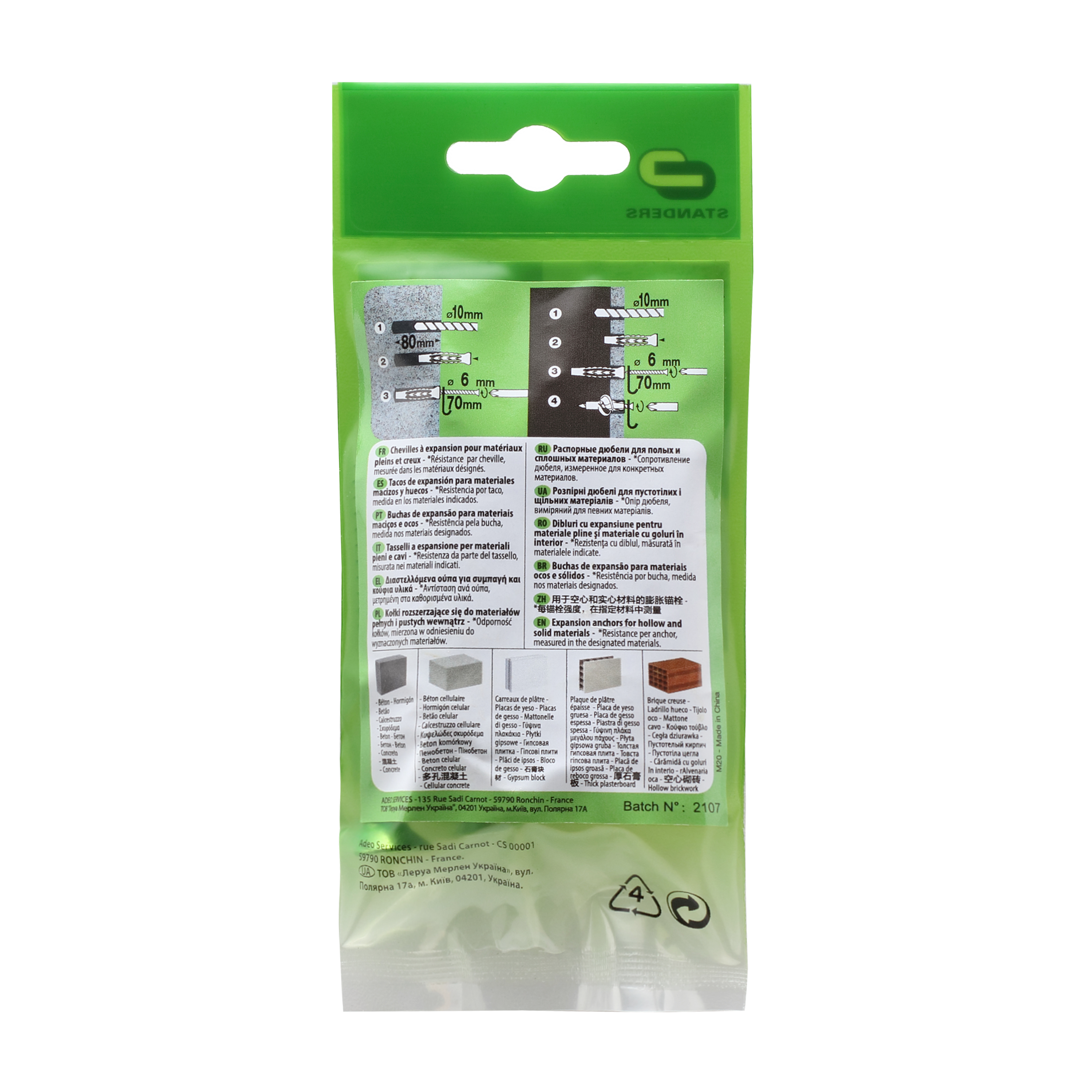 4 chevilles multi-matériaux et vis STANDERS, Diam.10 x L.60mm - 6