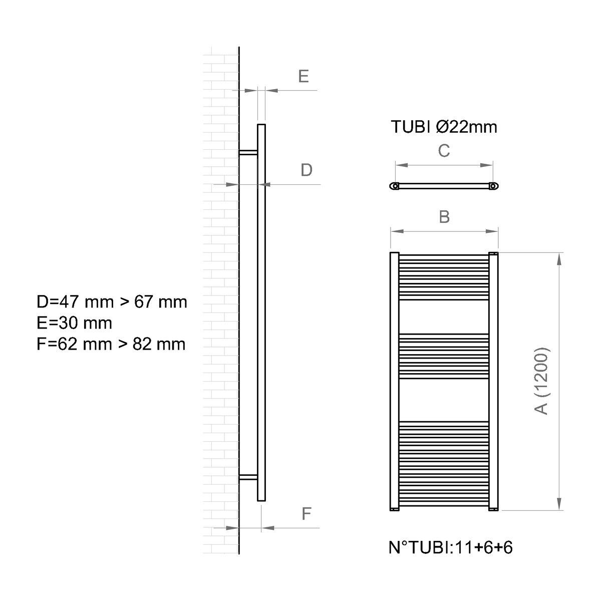 Scaldasalviette ad acqua calda OPERA nero interasse 450 mm, L 50 x H 120 cm - 4