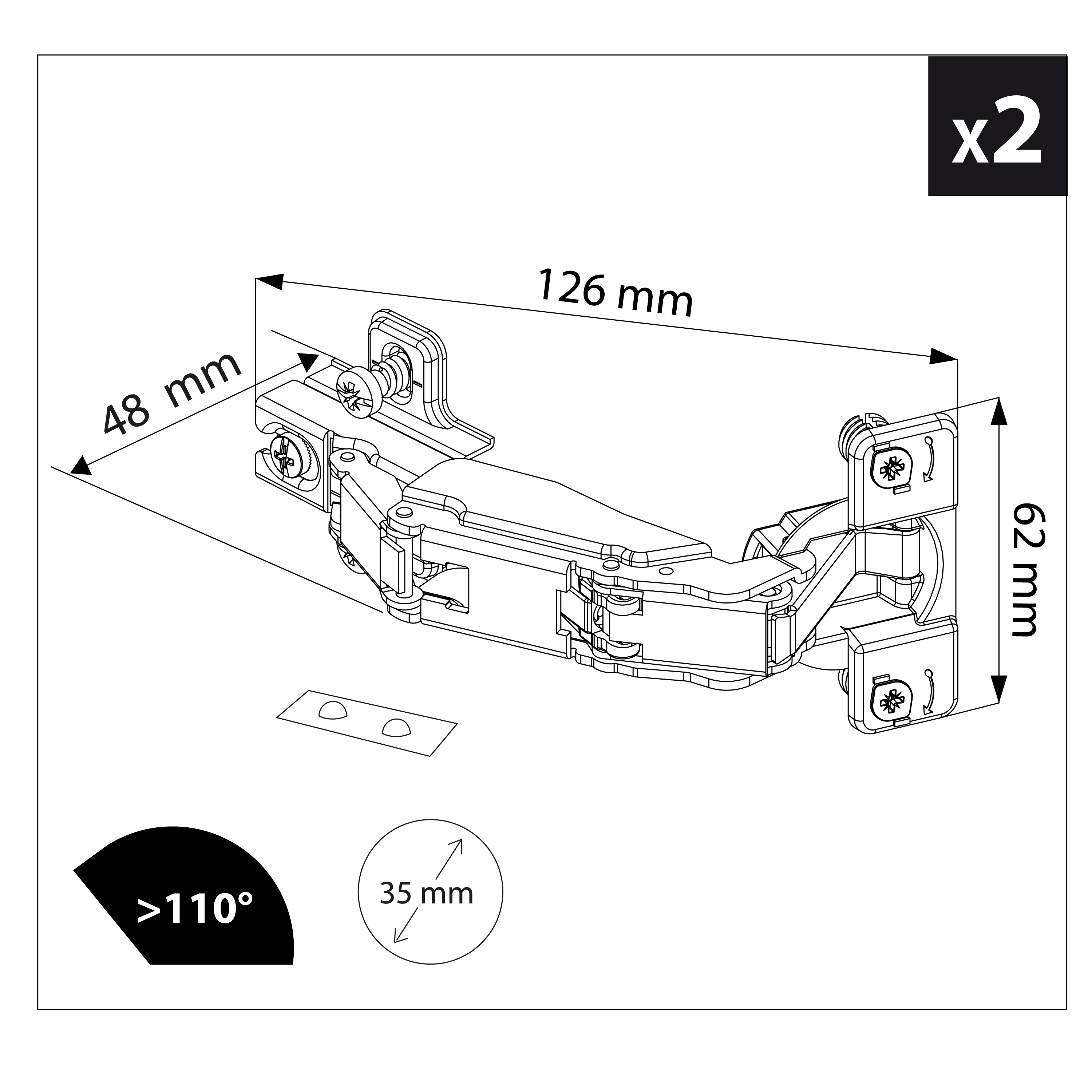 2 charnières invisibles, 160° - 4