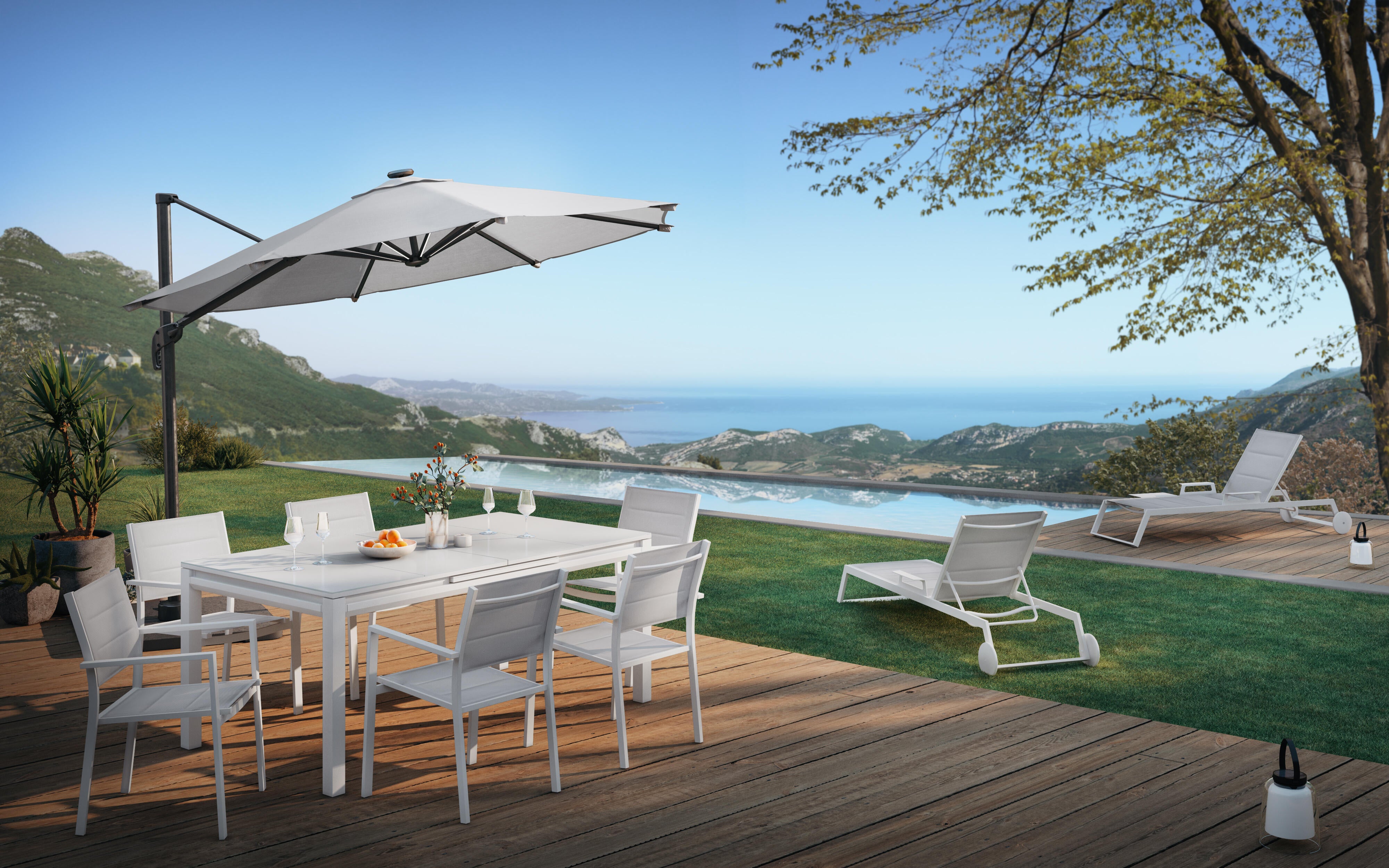 Tavolo da giardino allungabile Odyssea II NATERIAL in alluminio bianco con piano in vetro per 6 persone 180/240x100cm - 4