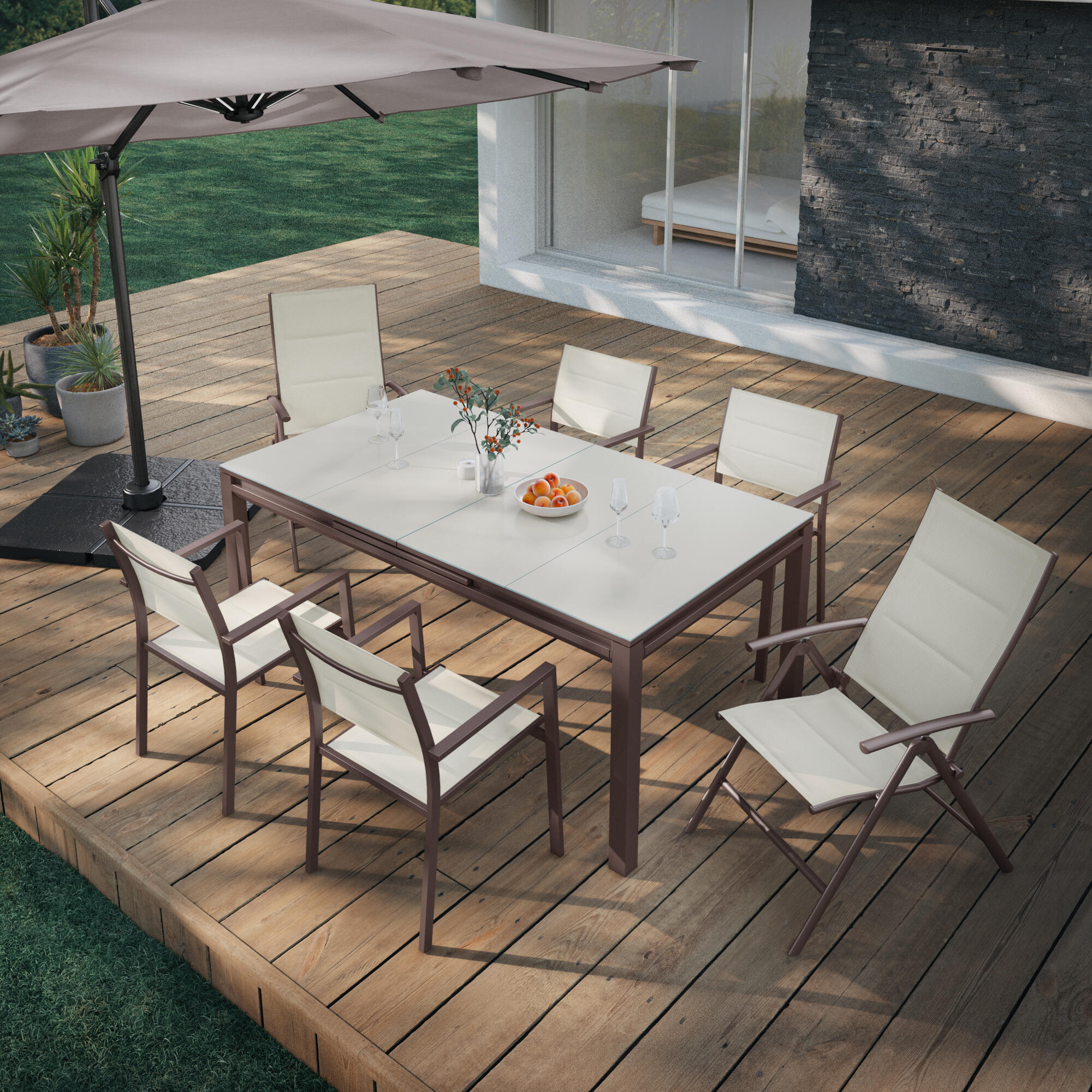 Mesa de alumínio NATERIAL ODYSSEA II EASY VIDRO 180/240X100CM MOKA - 21