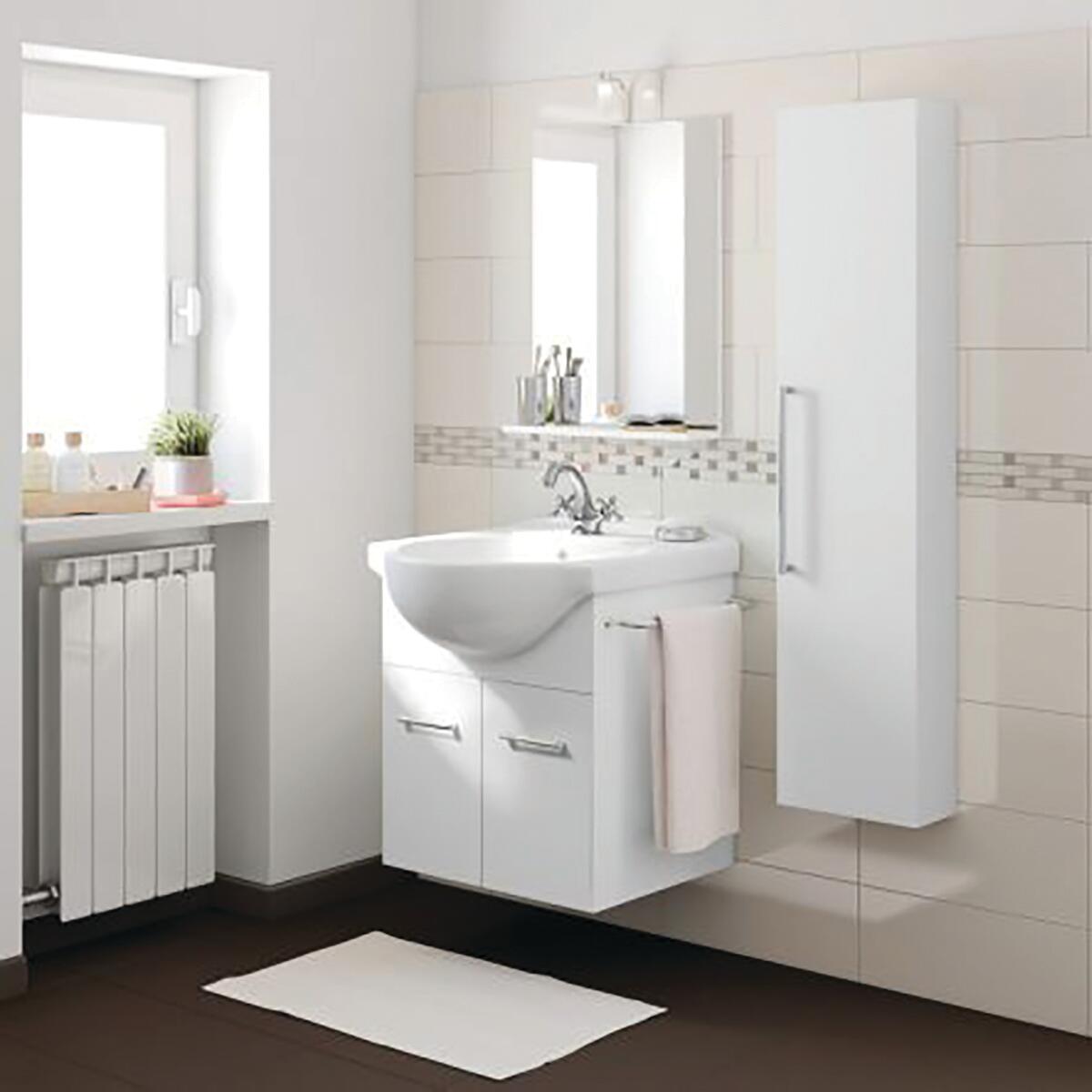 Mobile bagno sospeso con lavabo e illuminazione L 56 x H 70 x P 42.5 cm bianco lucido, 2 ante per vasca centrale Ginevra - 2