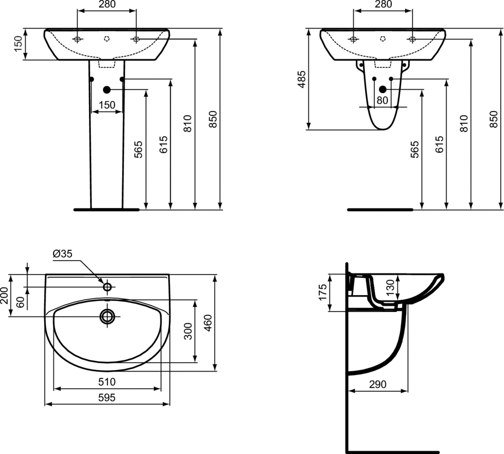 Colonna per lavabo Alpha H 17.4 x P 65 cm  in ceramica bianco - 3
