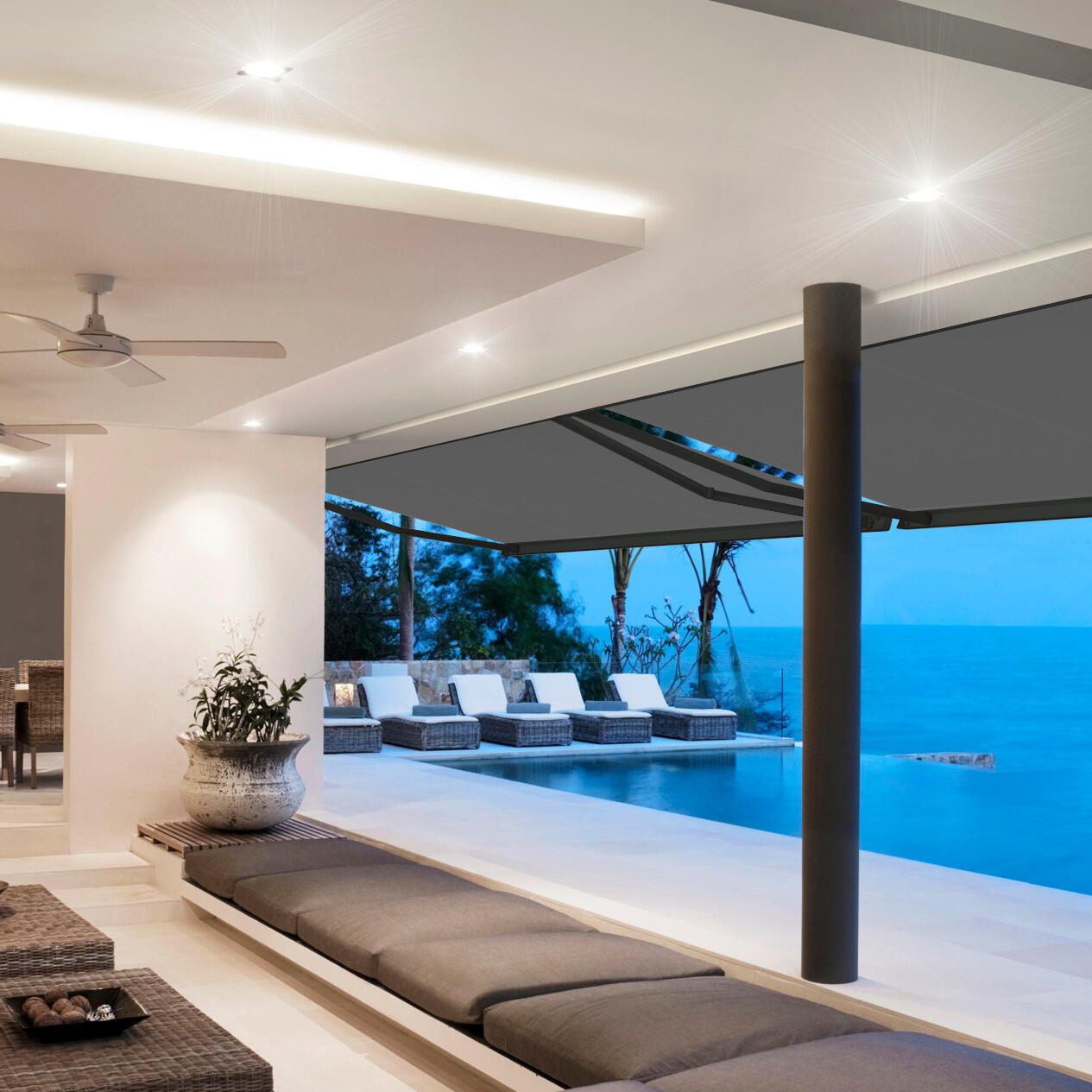 Store banne motorisé 4 x 3.5 m Aix2 XL gris, toile acrylique Premium ardoise - 2