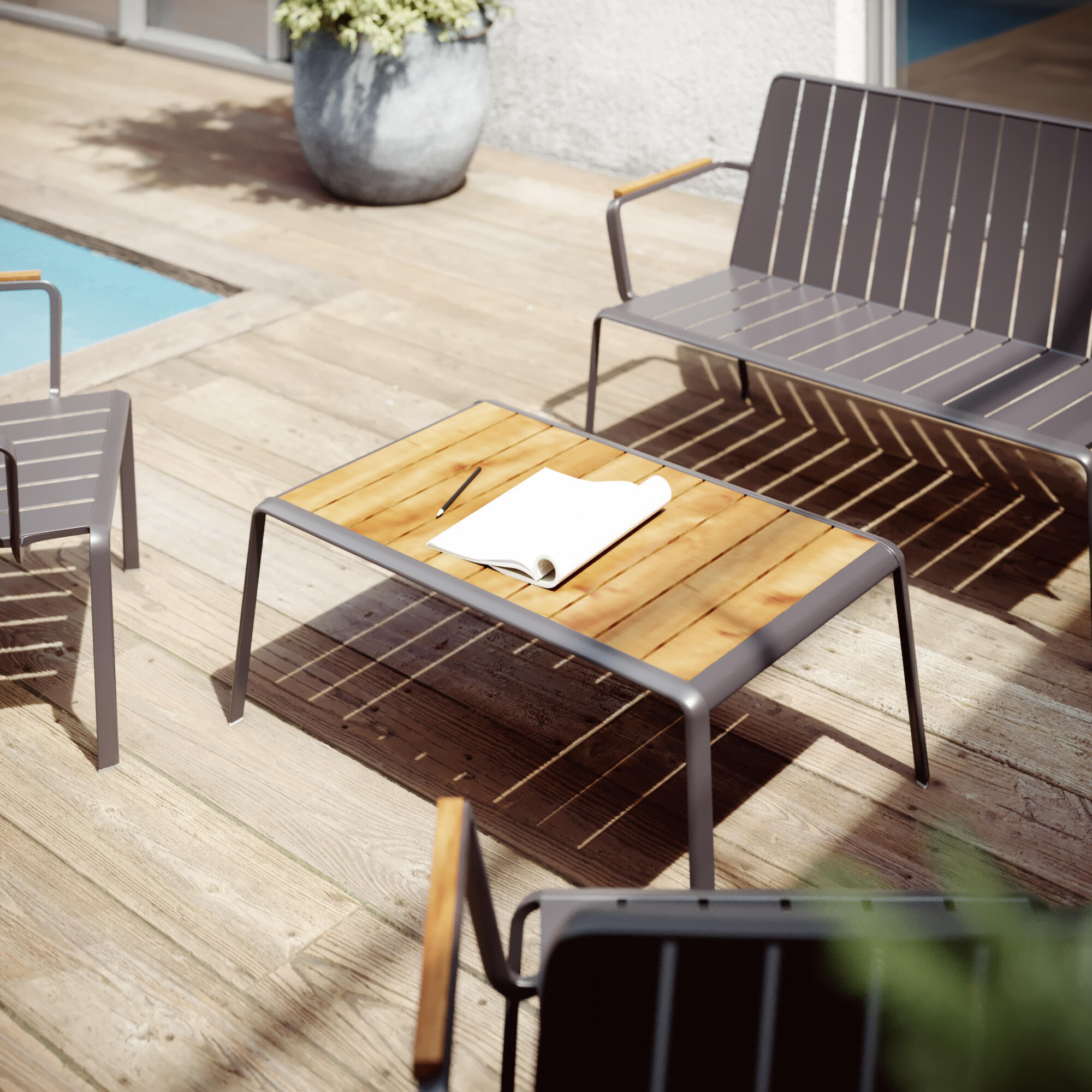 Table basse, aluminium et teck gris anthracite Tema | Leroy Merlin