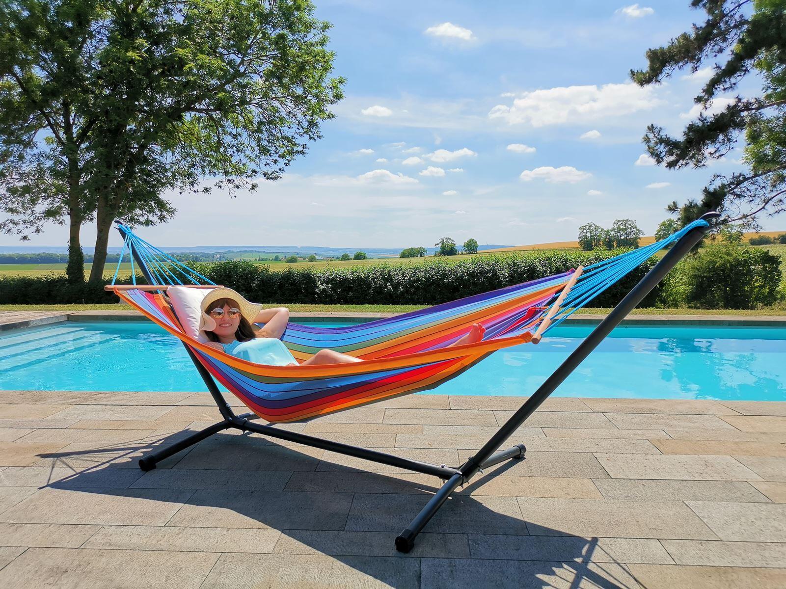 Hamac avec structure acier Metalik JOBEK multicouleur L.300 x l.120 cm - 8