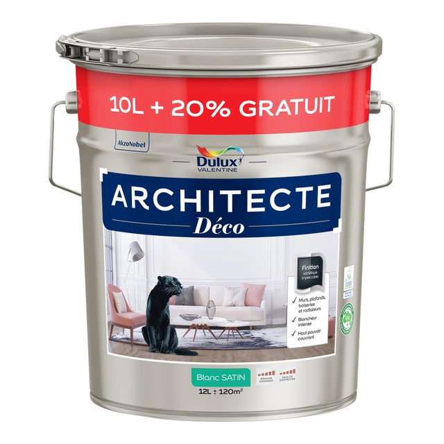Peinture mur, plafond ,blanc satin DULUX VALENTINE Architecte déco 10L+20% gt