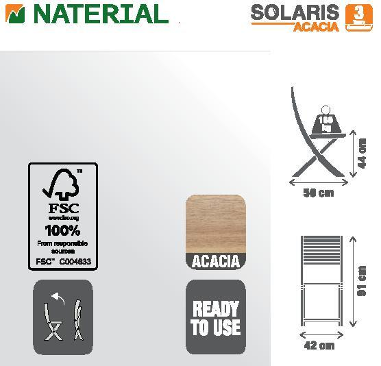 Sedia da giardino pieghevole in acacia Solaris NATERIAL, seduta in acacia beige - 25