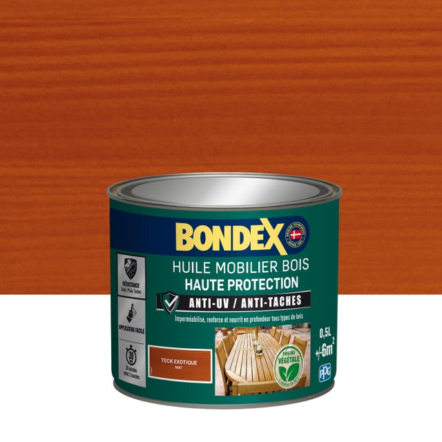 Huile mobilier de jardin bois haute protection teck exotique 0,5 L - BONDEX