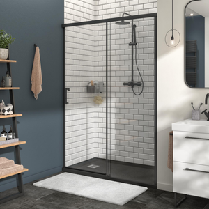 Porte de douche coulissante transparent, noir 140 cm, Remix