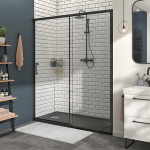 Porte de douche coulissante transparent, noir 150 cm, Remix