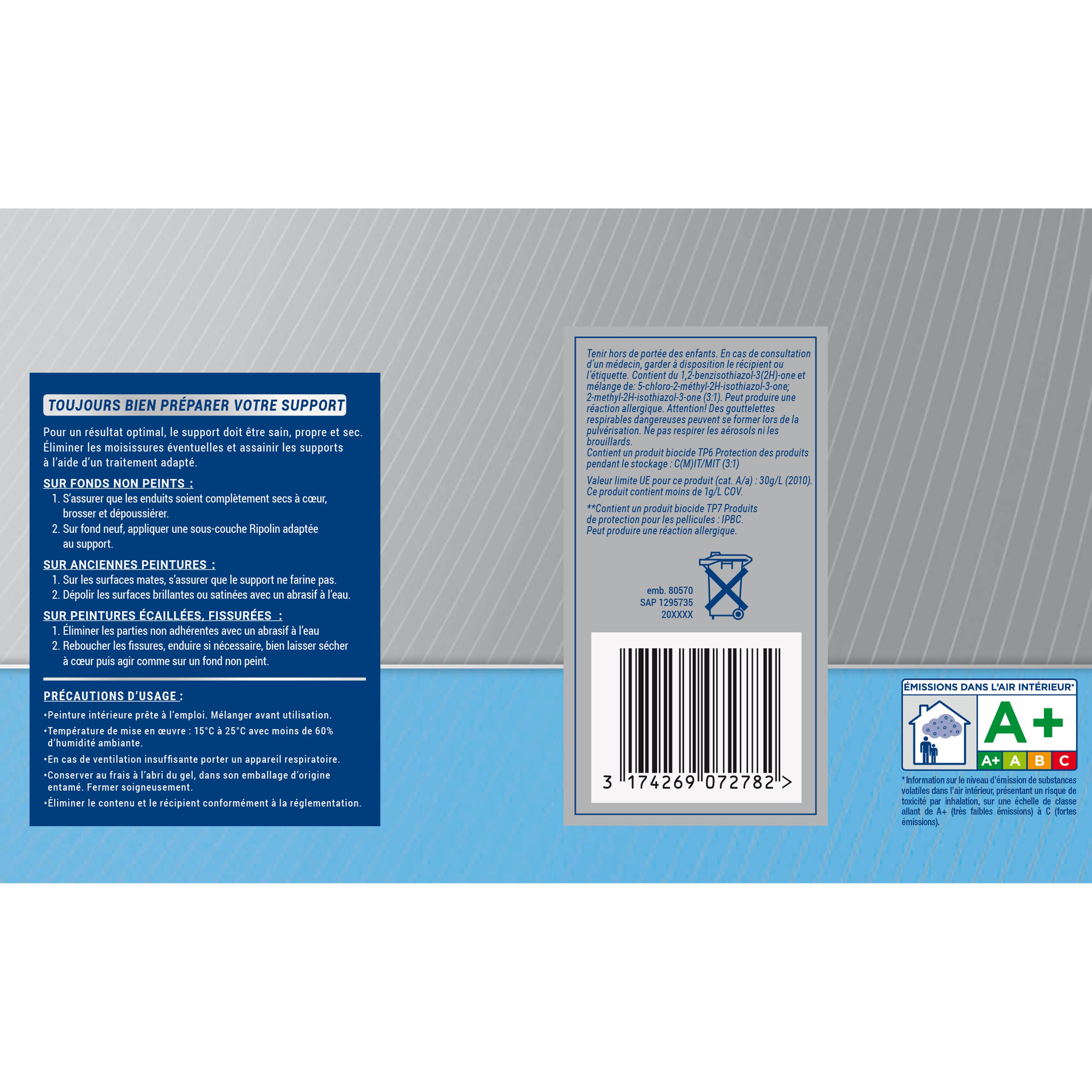 Peinture plafond blanc mat RIPOLIN Cuisine et salle de bain 2.5L - 5