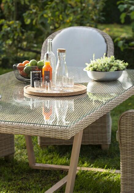 Tavolo da pranzo per giardino Medena NATERIAL in alluminio con piano in vetro beige per 6 persone 100x200cm - 14