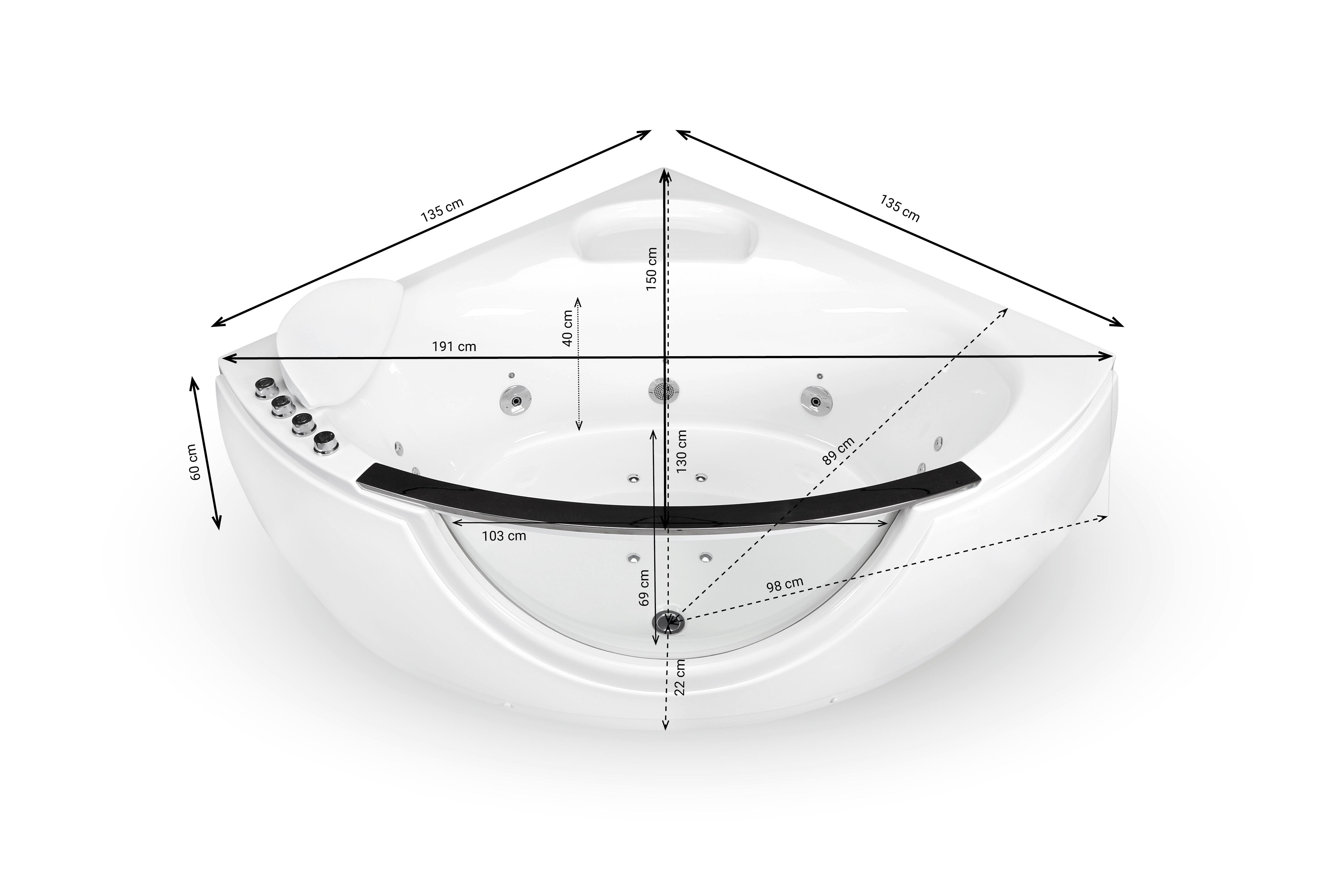 Baignoire balnéo avec tablier L.135x l.135 cm, SPALINA Samsara - 4