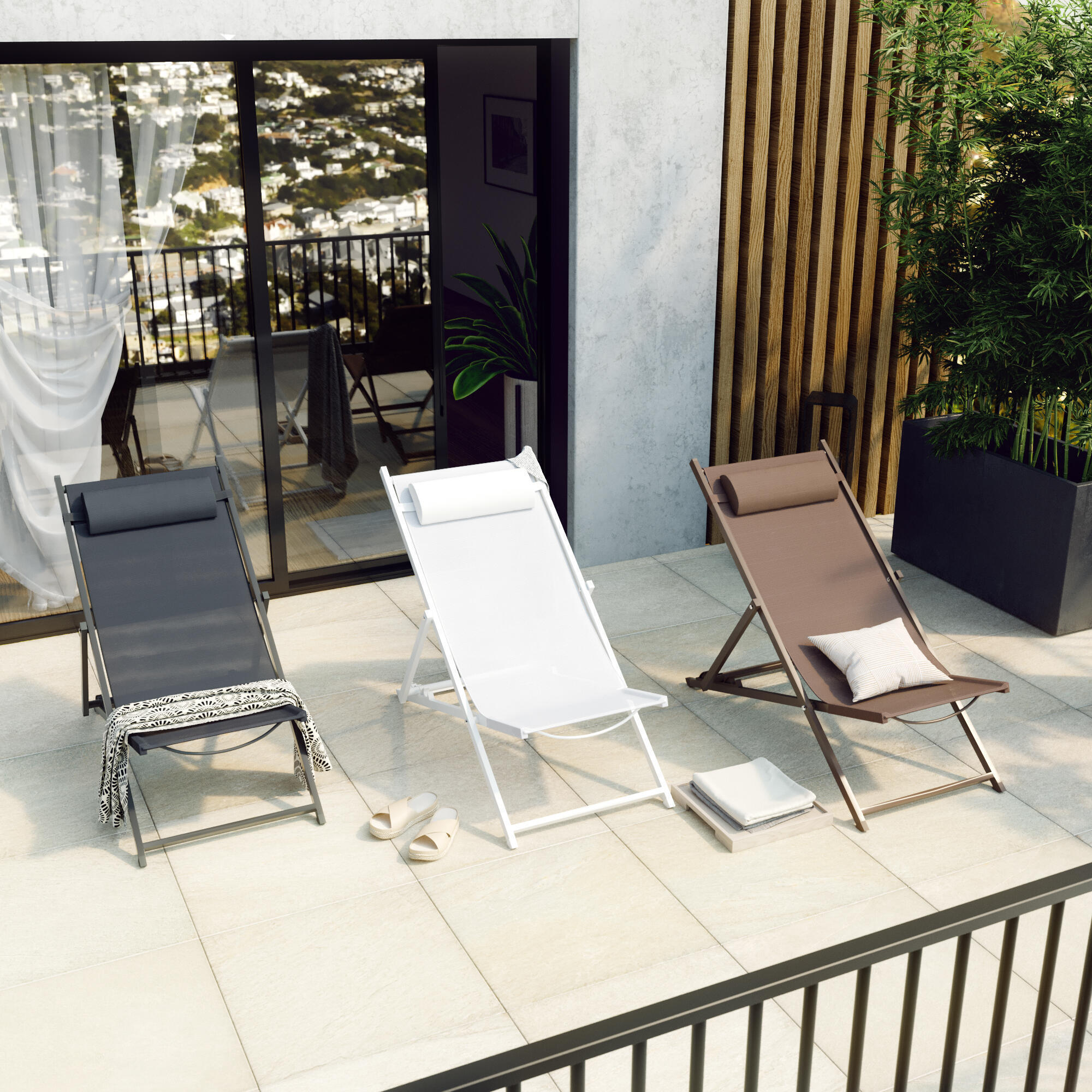 Sedia a sdraio da giardino in alluminio pieghevole Cruz NATERIAL, seduta in textilene marrone - 7