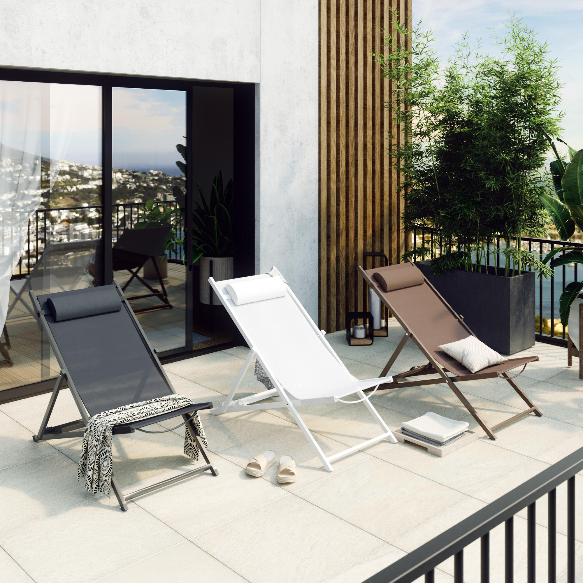 Sedia a sdraio da giardino in alluminio pieghevole Cruz NATERIAL, seduta in textilene marrone - 6