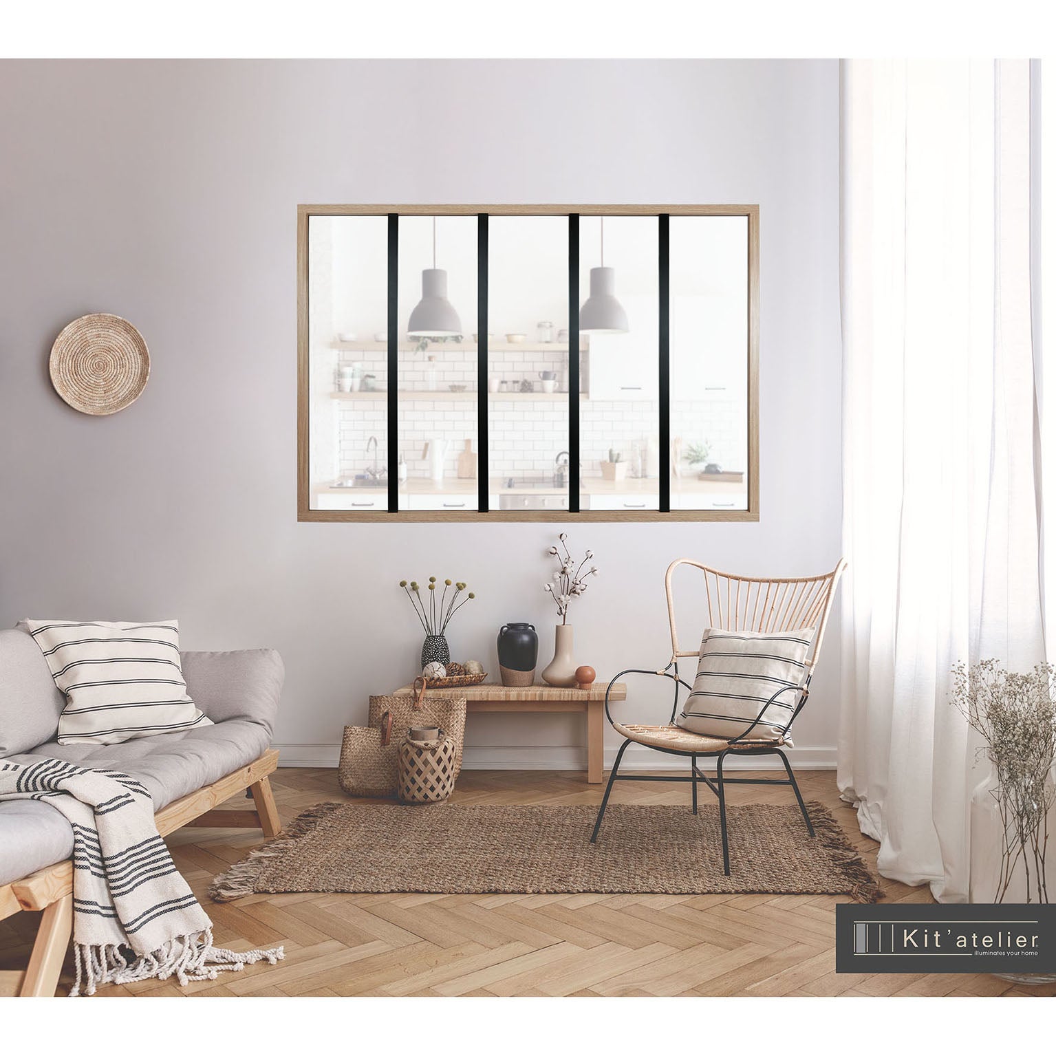 Verriere Atelier Nebraska 5 vitrages givrés inclus, H.1.08 x l.1.53m - 2