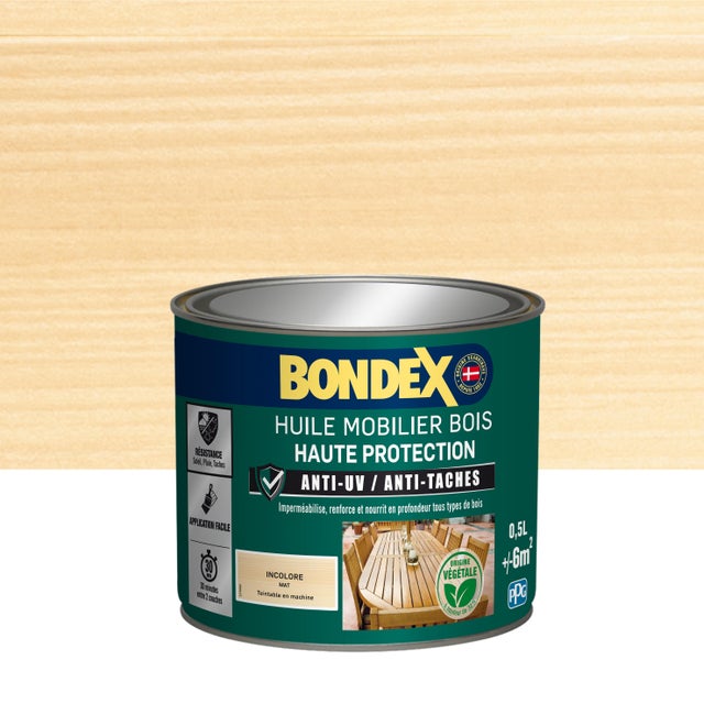 Huile mobilier de jardin bois haute protection incolore 0,5 L - BONDEX