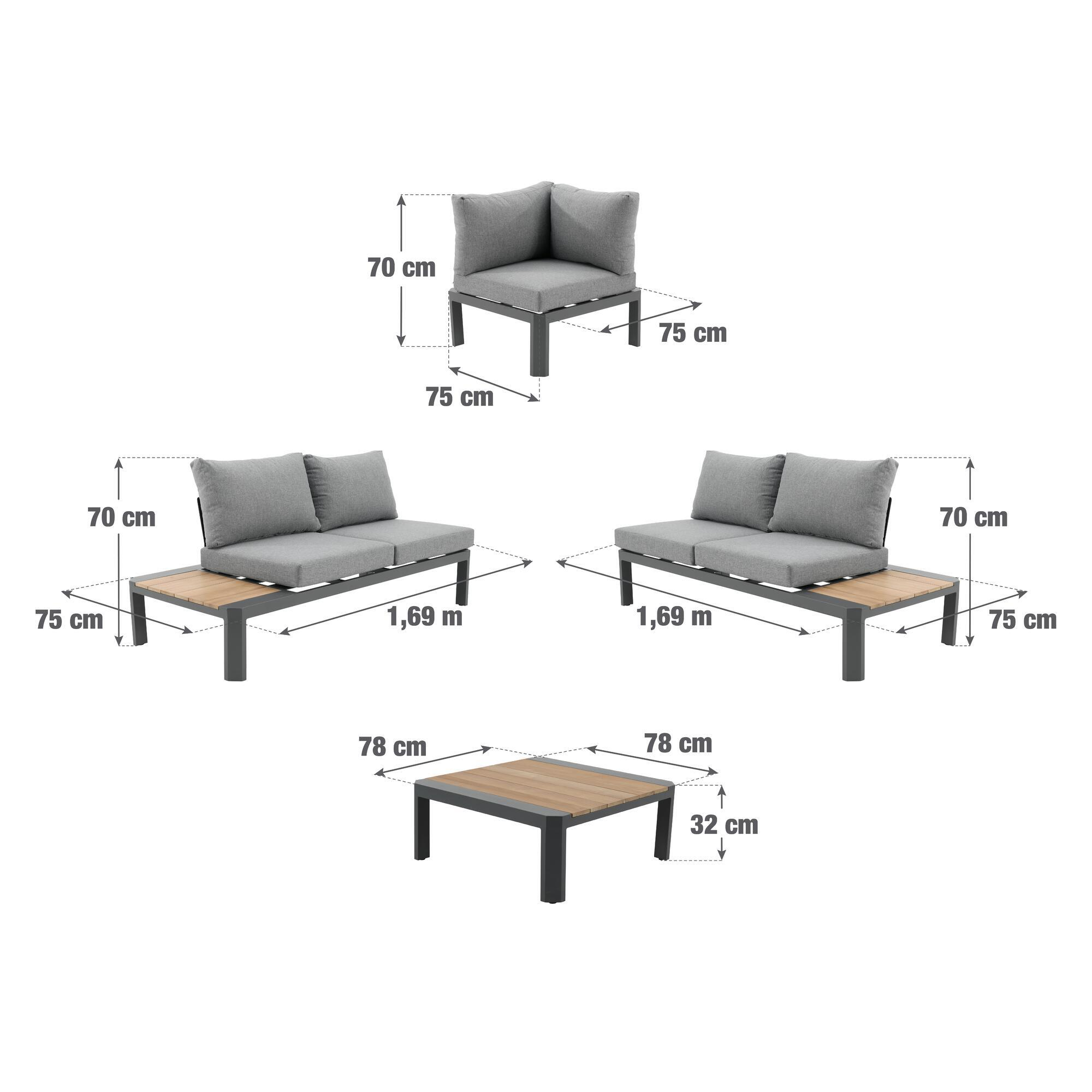 Salotto da giardino angolare per 5 persone marrone Bali NATERIAL con cuscini in poliestere grigio - 24