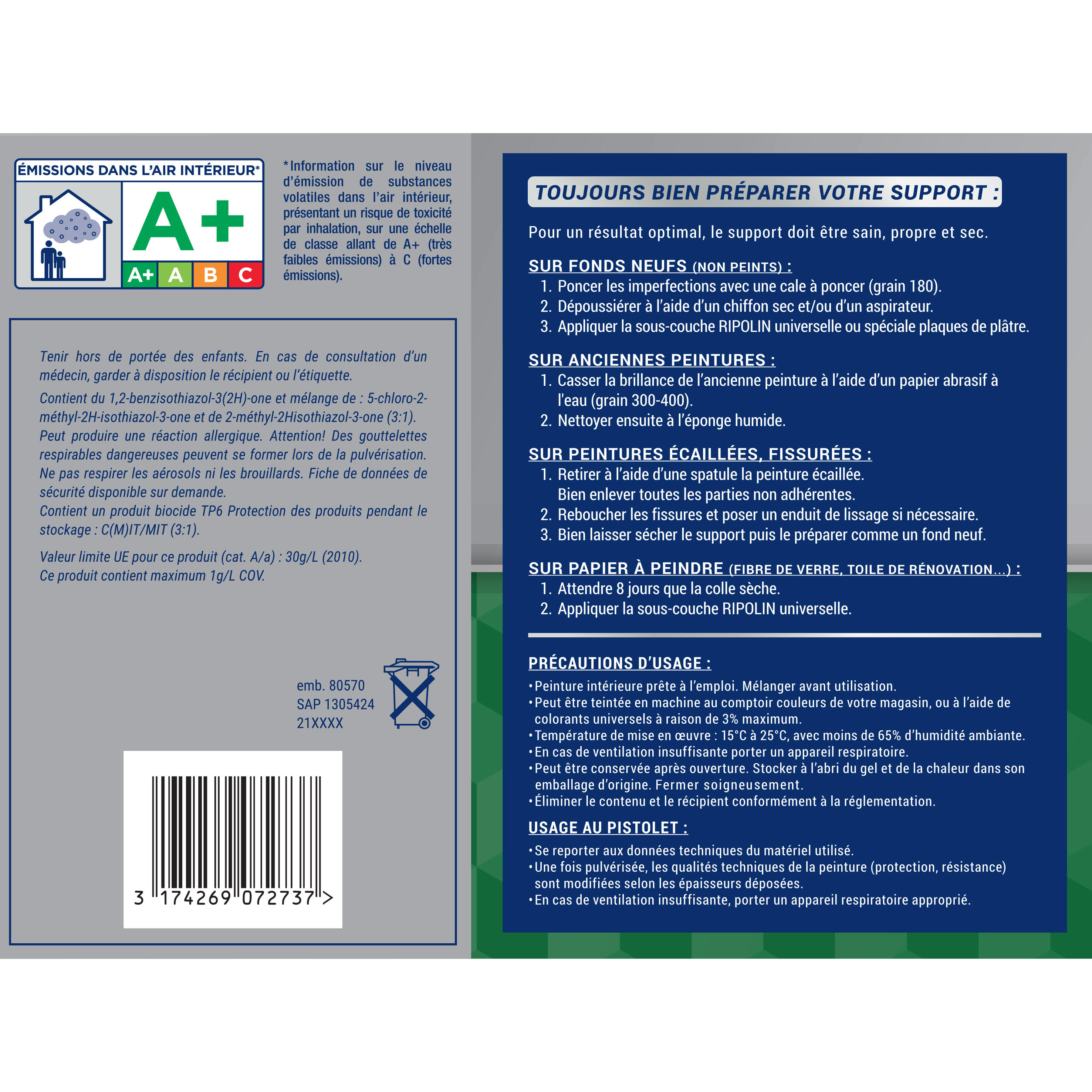 Peinture mur, plafond, boiserie blanc satin RIPOLIN Xpro3 10L+2L gratuit - 6