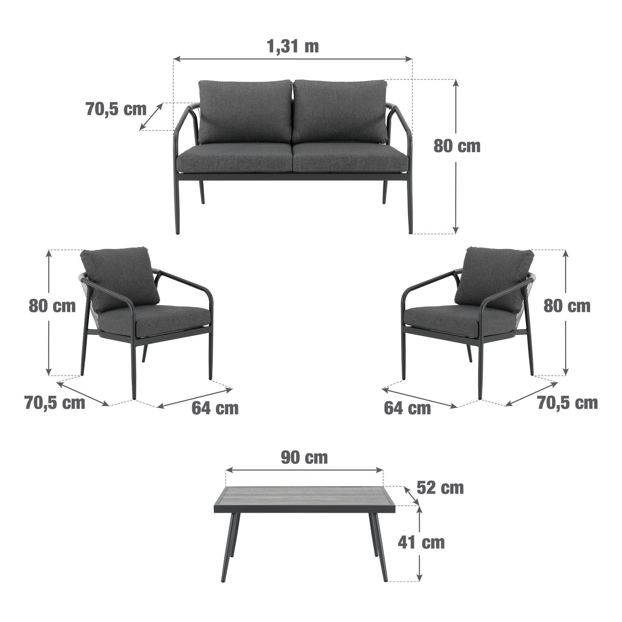 Conjunto jardim relax sofás e 1 mesa alumínio cinzento escuro Talmo Naterial - 10