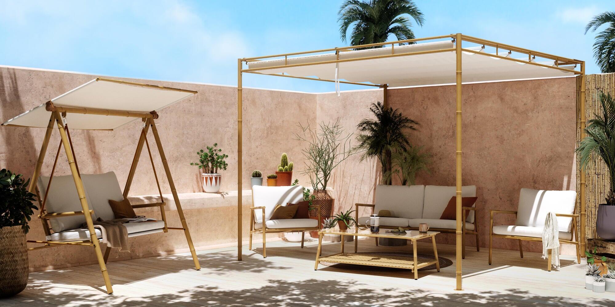 Balancelle 2 places en acier beige NATERIAL Bamboo - 2