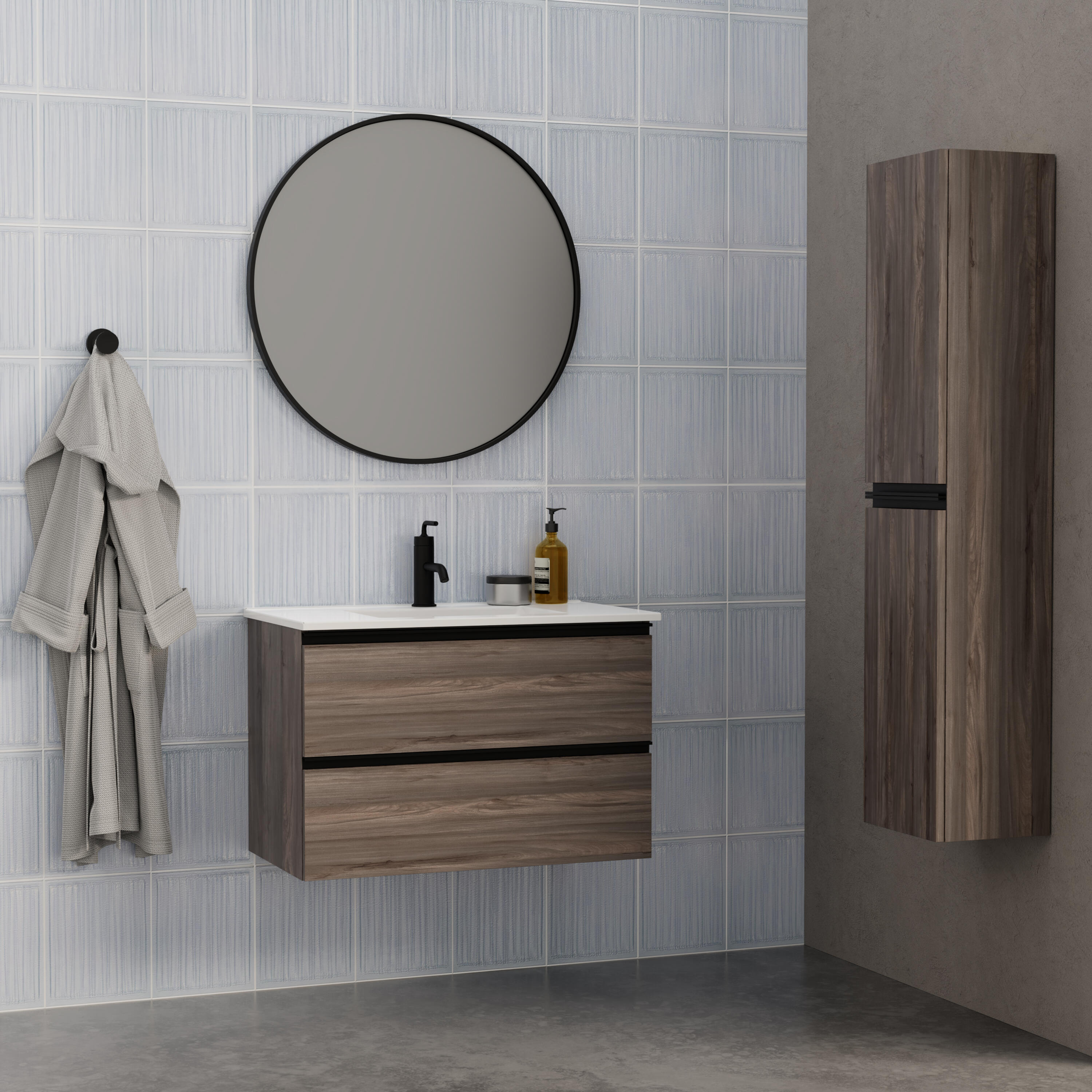 Meuble vasque 2t l.79 x H.60 x P.45cm gris Wabi
