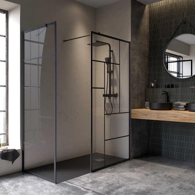 Paroi de douche industrielle verre transparent, l.70 cm, Ep.8 mm, noir Studio