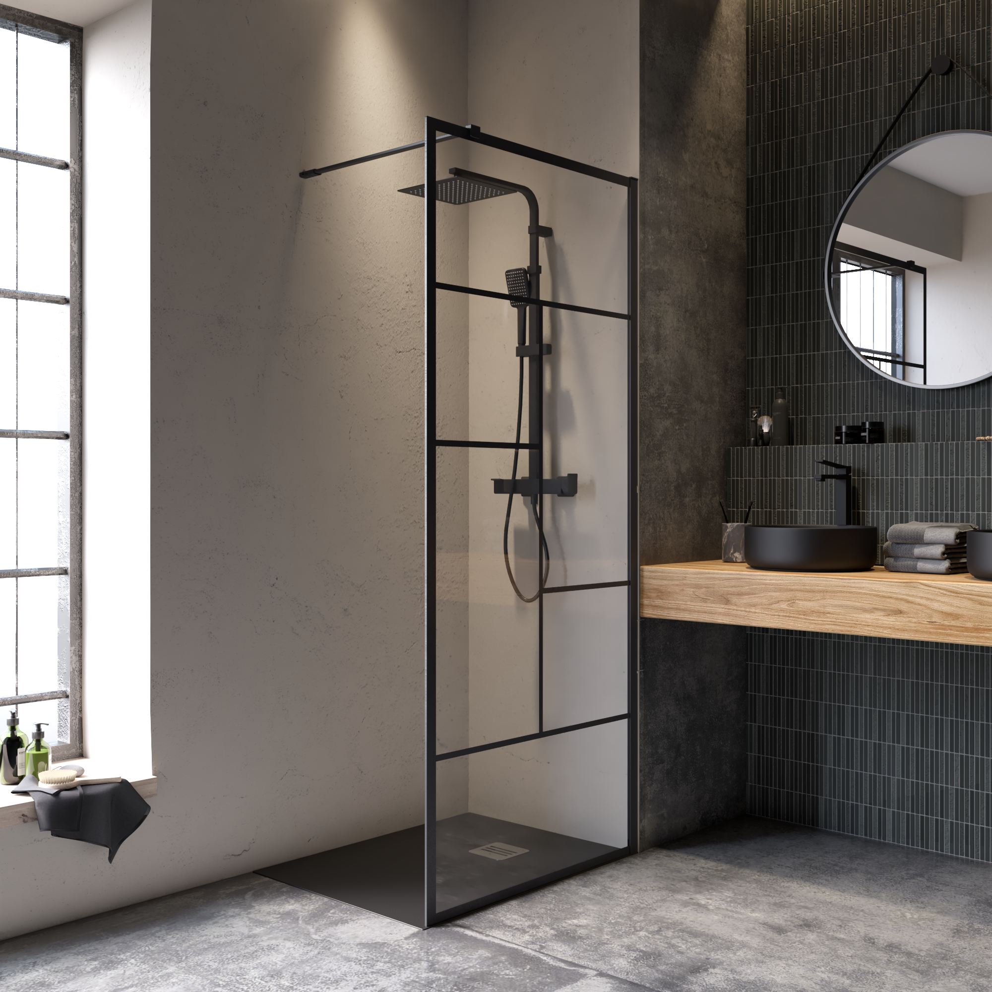 Kabina Walk-in Studio 90x200 transparentna profil czarny Sensea - 3