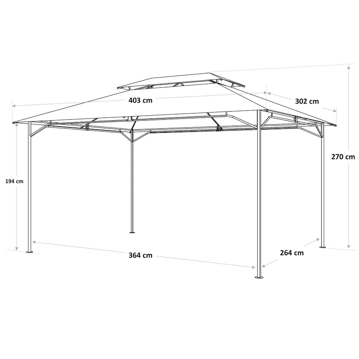 Gazebo 4 x 3 m in acciaio grigio scuro, copertura tortora - Oxis NATERIAL - 4