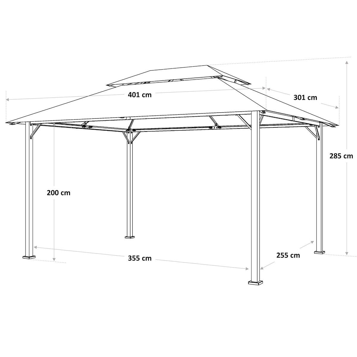 Gazebo 370x270 cm in alluminio naturale, copertura bianca - Agora NATERIAL - 19