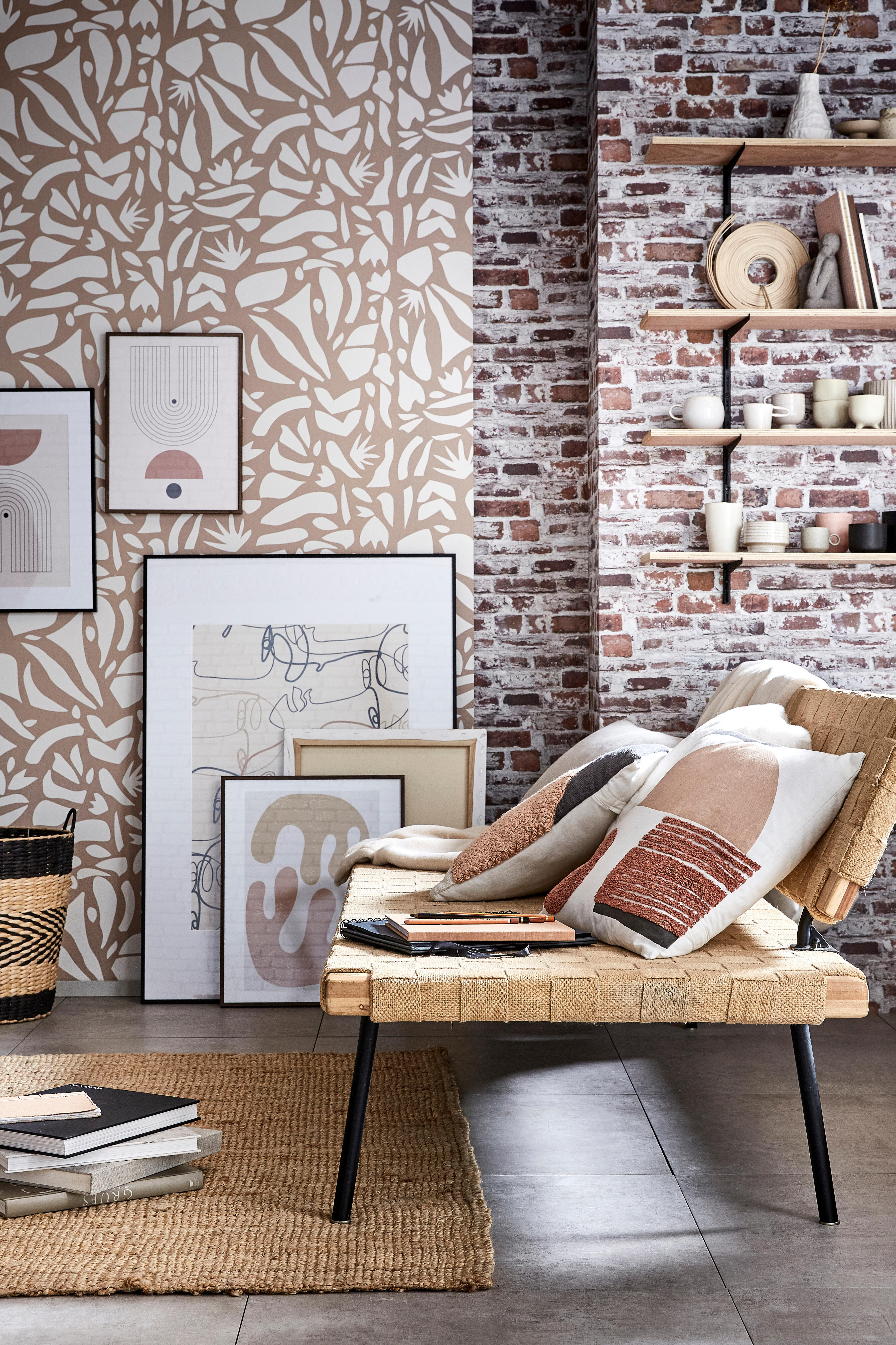 Papier peint intissé Sur intissé brique rouge, gris, effet ancien - 6