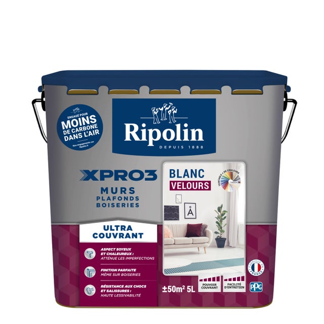 Peinture Ripolin Xpro 3 RIPOLIN Peinture Acrylique Xpro3 Tri Active Fer Blanc Cassé 0,5 L Peinture Fer Antirouille
