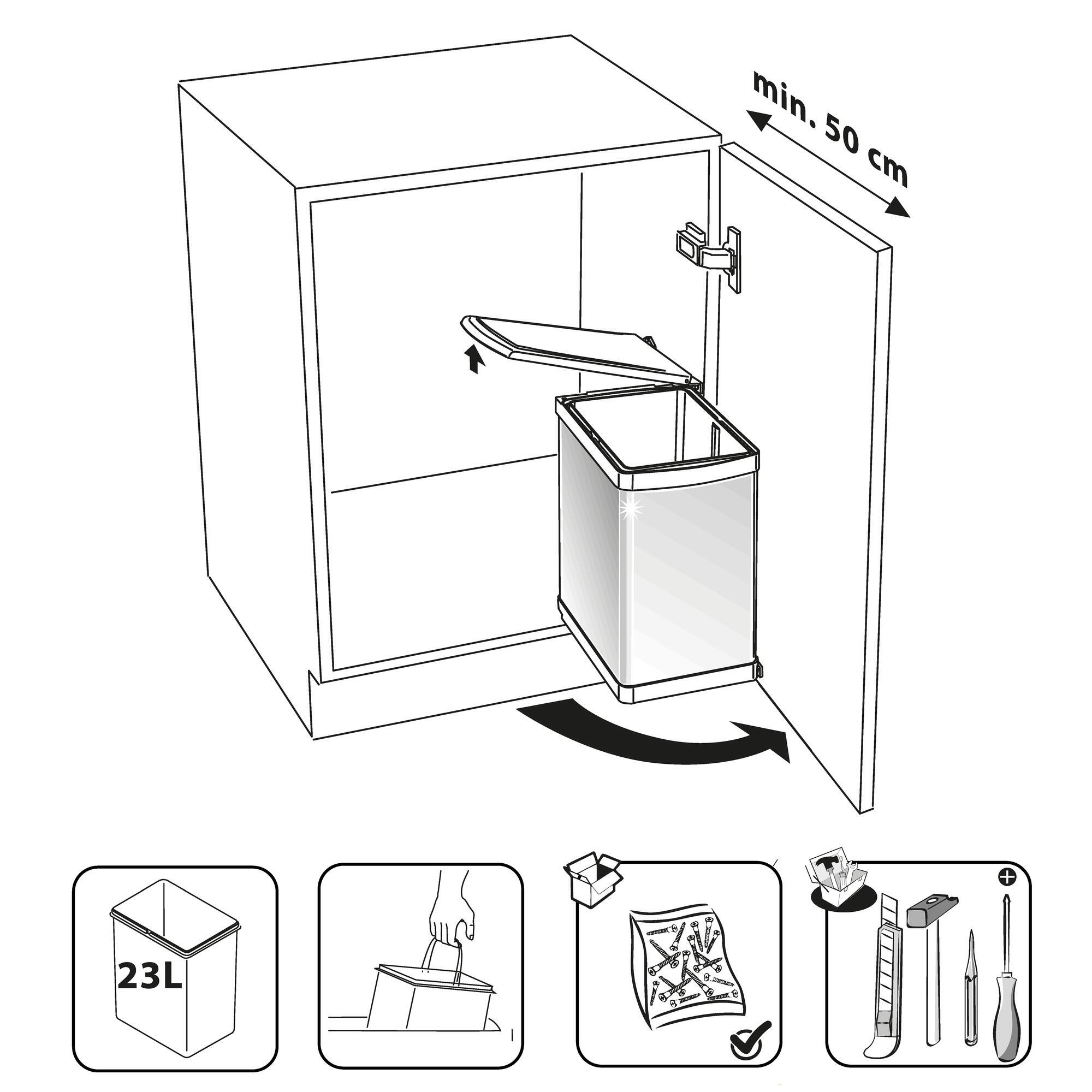 Poubelle intérieur de porte de cuisine 23L DELINIA ID acier gris - 5