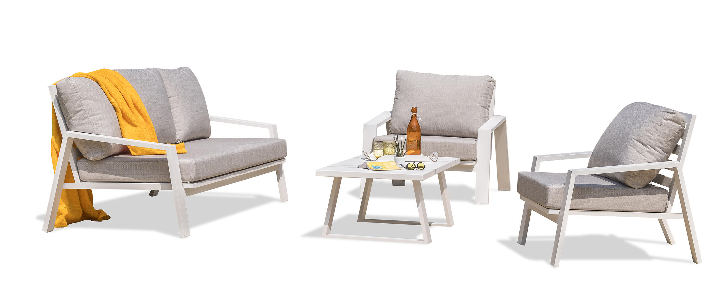 Salon bas de jardin aluminium blanc Ibiza-s3, 5 personnes - PARIS GARDEN - 2