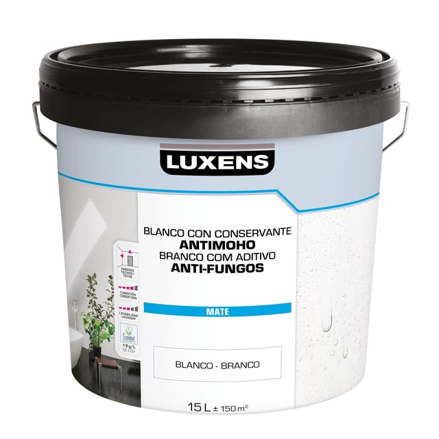 Pintura de interior antimoho LUXENS color blanco mate 15L para paredes y techos