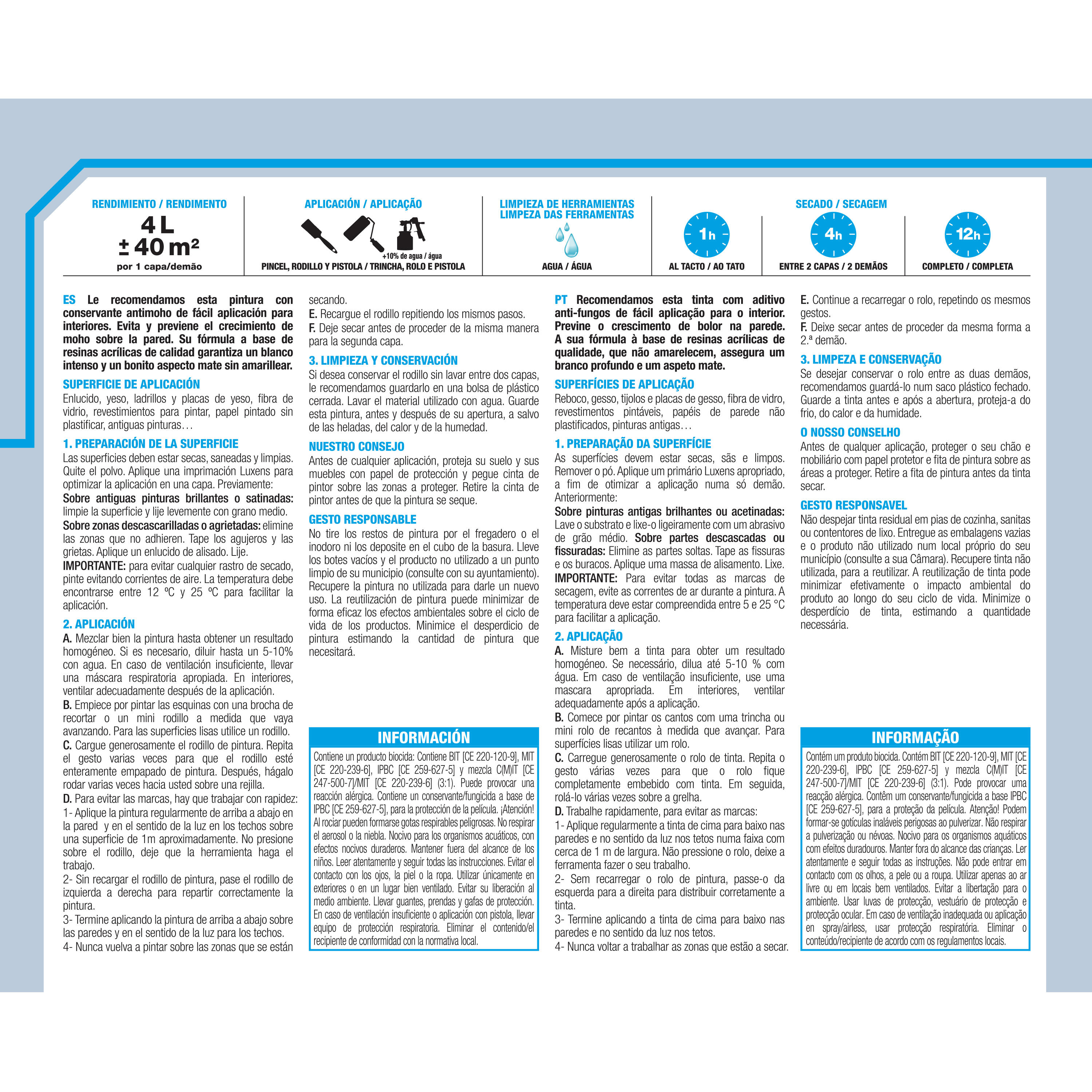 Tinta interior luxens anti fungos branco mate 4L - 2