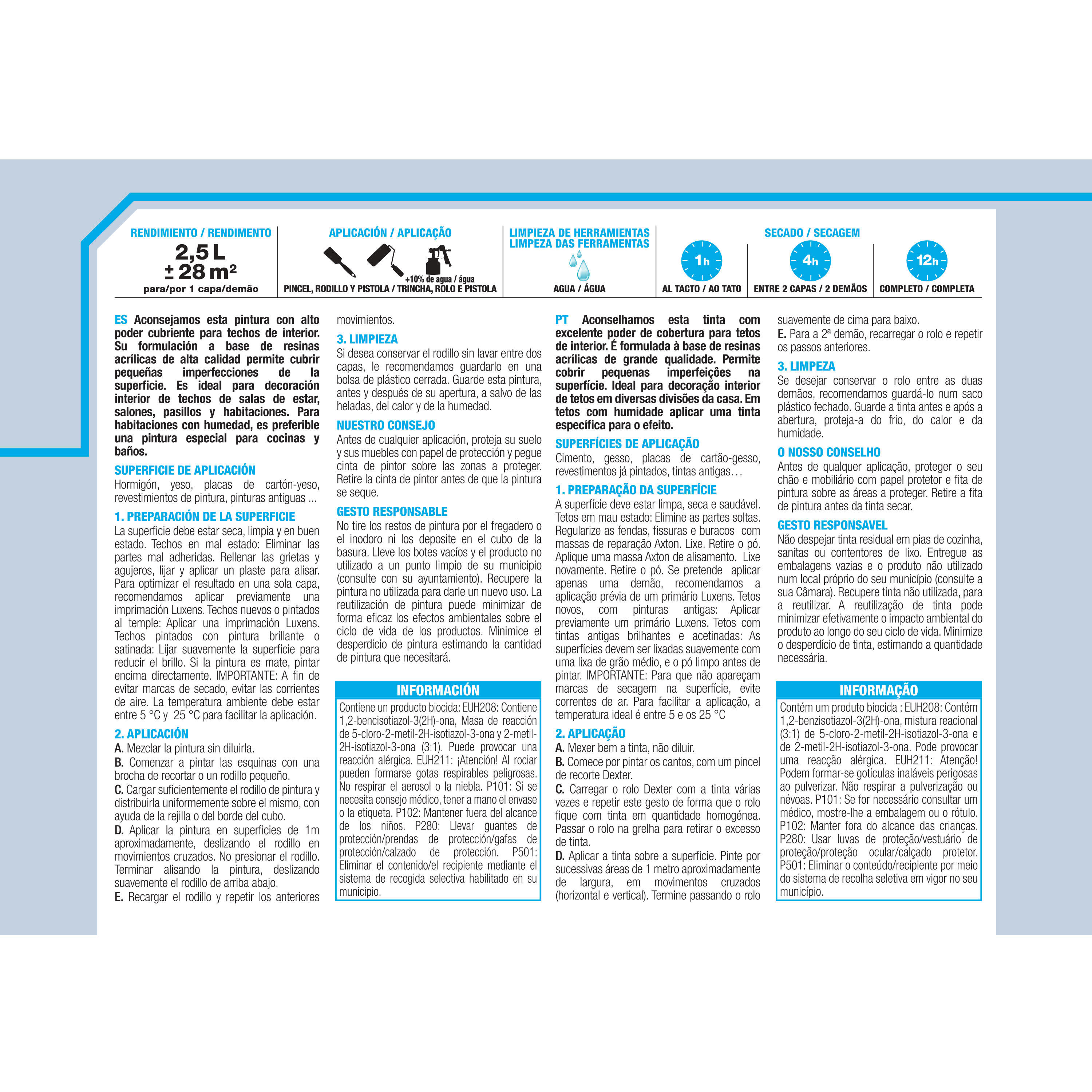 Pintura de interior LUXENS color blanco mate 2.5L para techos  - 6