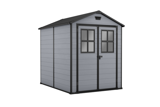 Caseta de resina Manor 6x8 de 185.8x227x237 cm y 3.9 m2 con 16 mm espesor y doble puerta abatible KETER