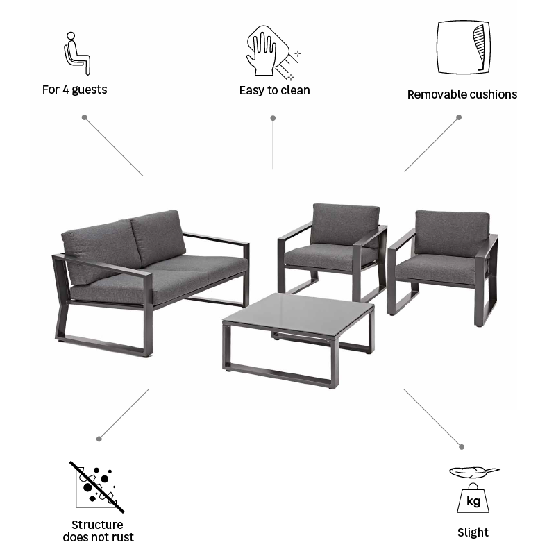 Salon de jardin Lyra gris NATERIAL, 4 personnes - 10