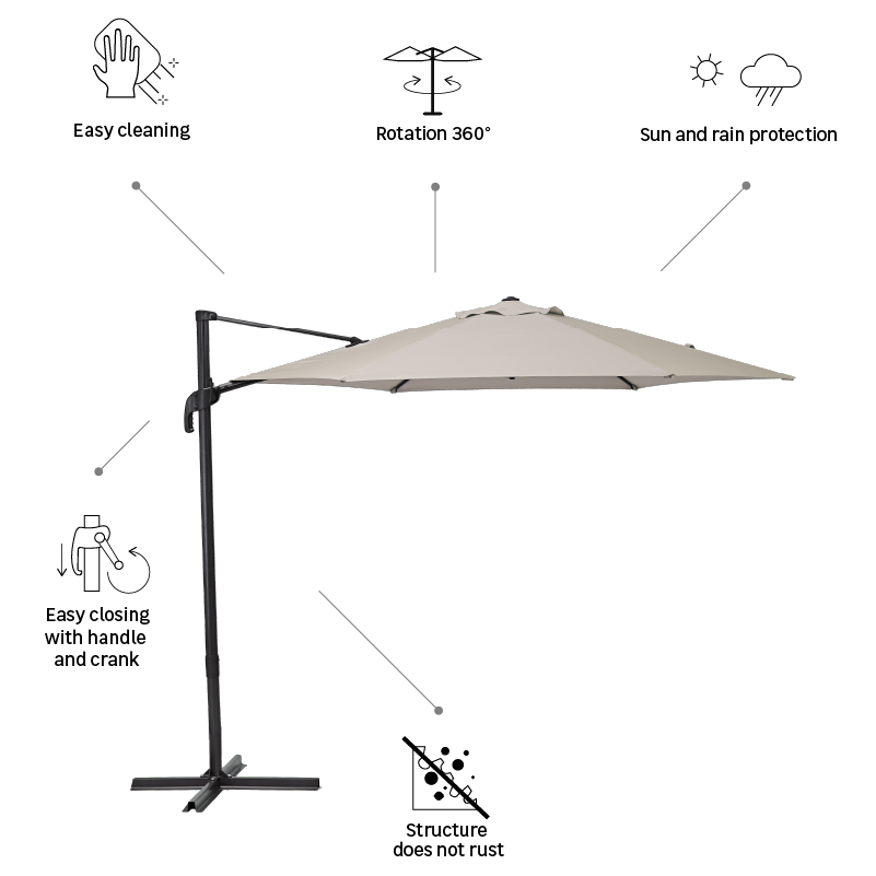 Parasol déporté hexagonal taupe Avea NATERIAL L.292 x l.292 cm - 9