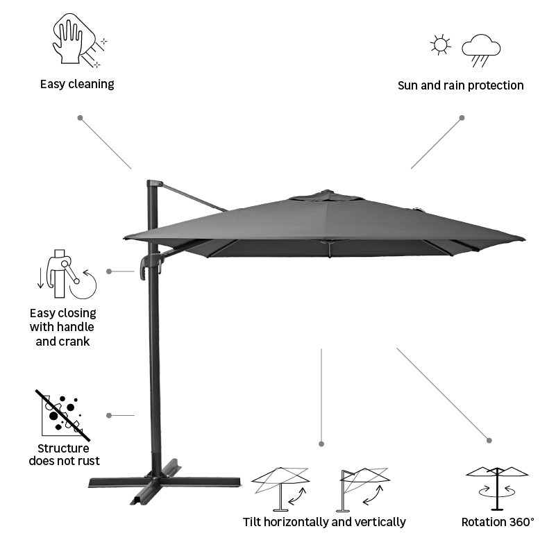 Parasol déporté rectangulaire anthracite Aura NATERIAL L.386 x l.281 cm - 7